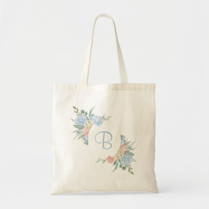 Tote Bag Bleu poussiéreux et rose pâle floral personnalisé