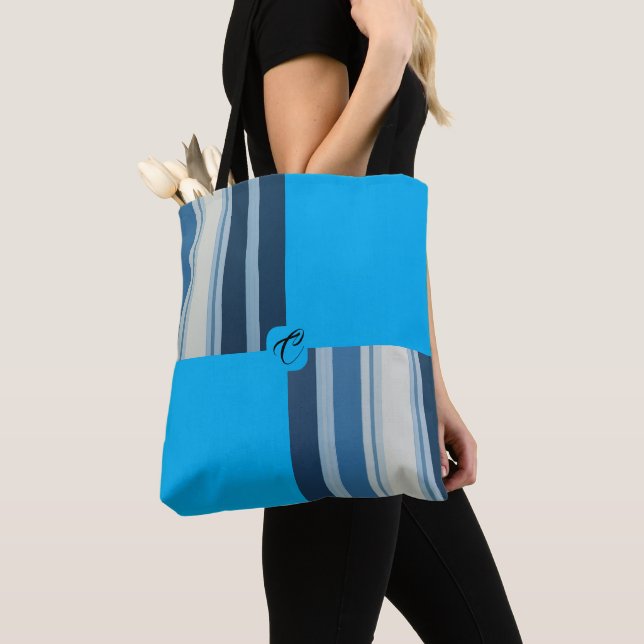 Tote Bag Bleu rayé personnalisé (De près)