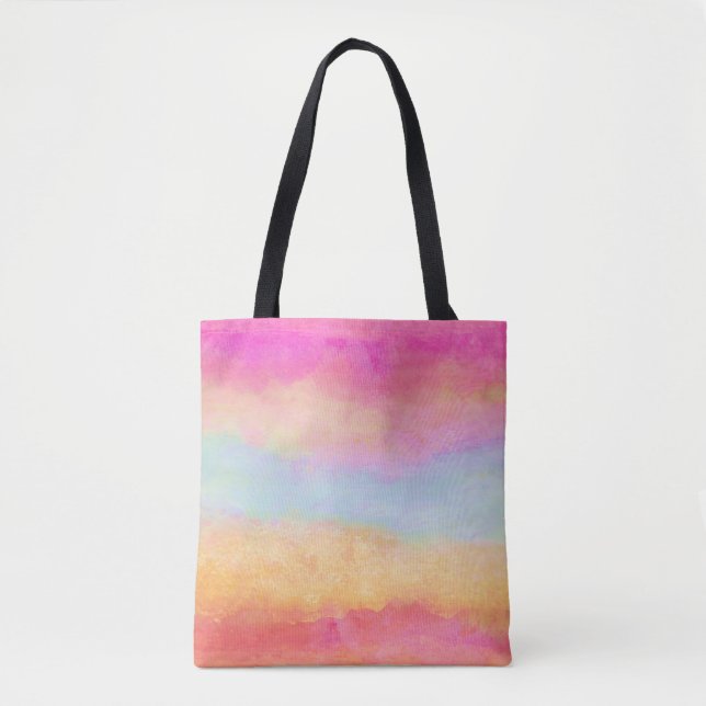 Tote Bag Bleu rose Jaune arc-en-ciel Abstraites bandes (Devant)