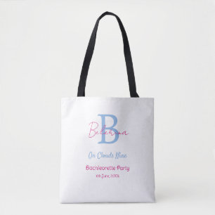 Tote Bag bleu rose sur nuages neuf monogramme enterrement d
