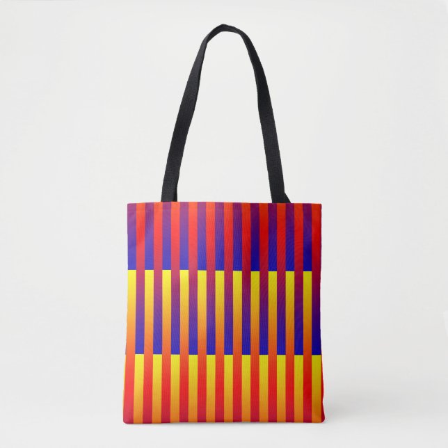 Tote Bag Bleu rouge rayures jaunes (Devant)