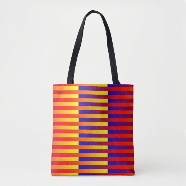 Tote Bag Bleu rouge rayures jaunes (Devant)
