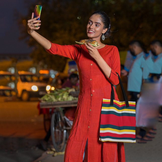 Tote Bag Bleu rouge rayures jaunes (Créateur téléchargé)