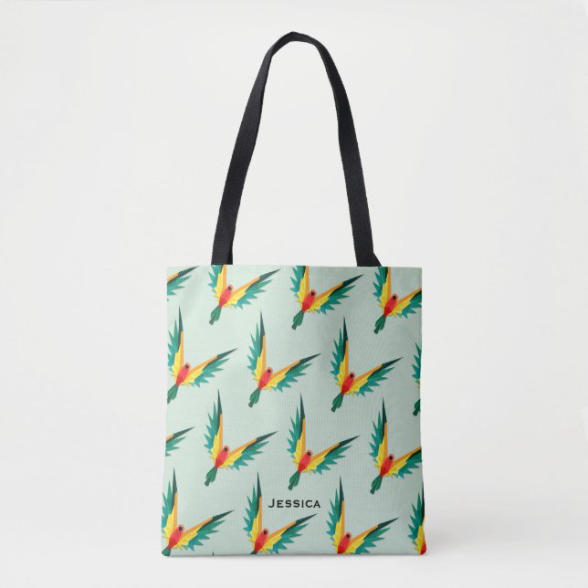 Tote Bag Bleu tropical moderne de motif d'oiseau (Devant)