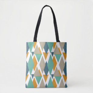Tote Bag Bleu Turquoise Orange Tan Diamants et Triangles