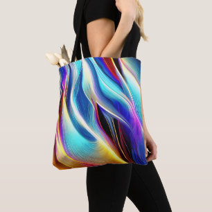 Tote Bag Bleu Turquoise rose Jaune Blanc Vave Abstraction
