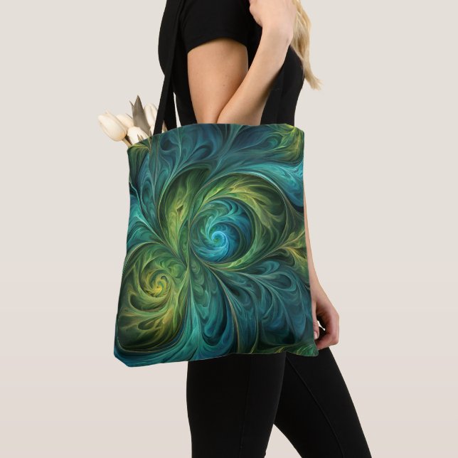 Tote Bag Bleu vert AI Motif fractal (De près)