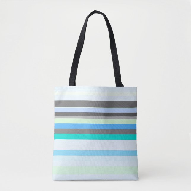 Tote Bag Bleu, vert et gris Abstrait rayures (Devant)