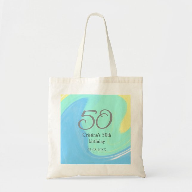 Tote Bag bleu vert gris 50e anniversaire ajouter nom date r (Devant)
