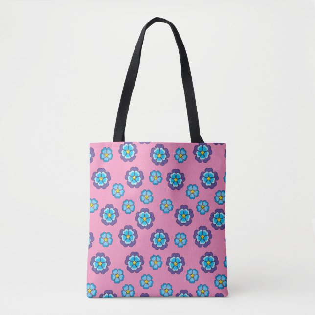 Tote Bag Bleu Violet rose motif floral (Devant)