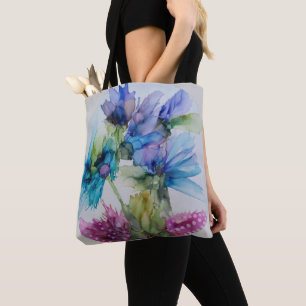 Tote Bag Bleu violet rose vert rose Art Floral
