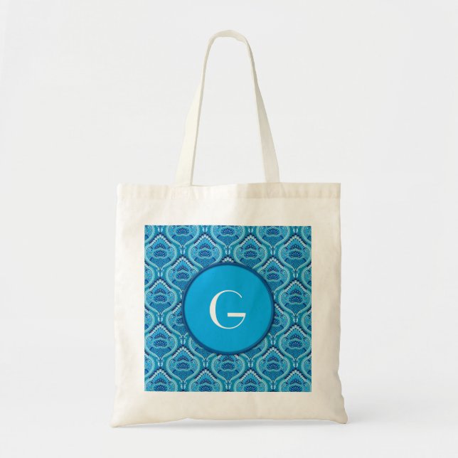 Tote Bag Bleuâtre - Paisley à plumes (Devant)