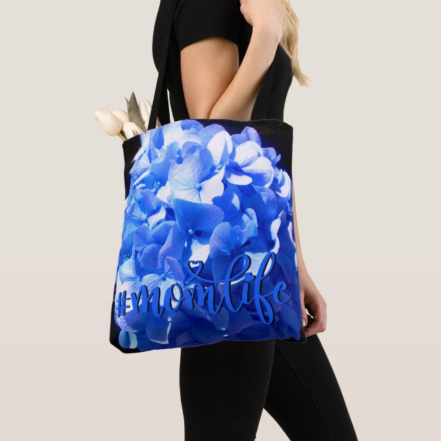 Tote Bag Bleus cobalt floral élégant bleu hydrangeas  (De près)