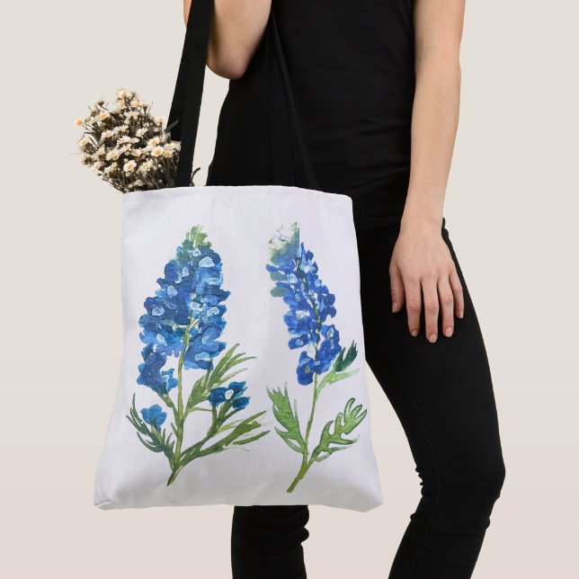 Tote Bag Bleus Texas Fleur vintage aquarelle (De près)