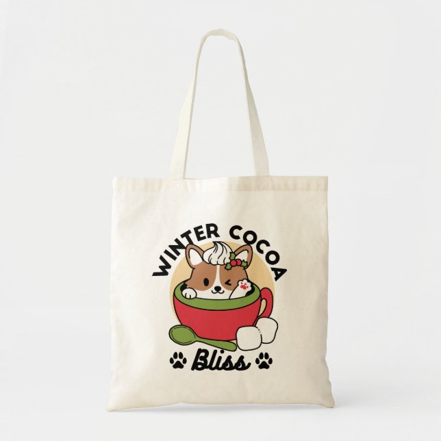 Tote Bag Bliss de cacao d'hiver - Chien mignon en mode Mug (Devant)