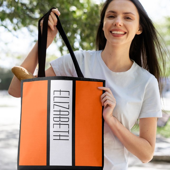 Tote Bag Bloc de couleur moderne Monogramme personnalisé Or (Modern Color Block Personalized Monogram Orange Tote Bag)