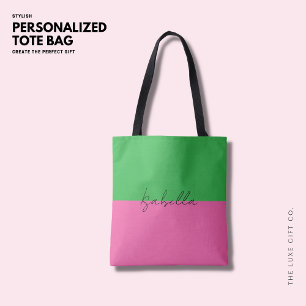 Tote Bag Bloc de couleur rose et vert moderne simple