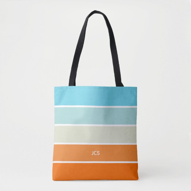 Tote Bag Bloc de couleur vert orange turquoise Monogramme (Devant)