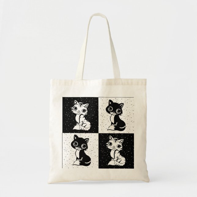 Tote Bag Bloc de monogramme noir blanc pour chat (Devant)