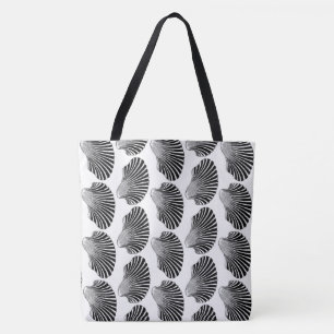 Tote Bag Blocage de coquille de saint Jacques, noir et blan