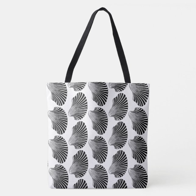 Tote Bag Blocage de coquille de saint Jacques, noir et blan (Devant)