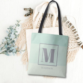Tote Bag Blocs couleur verte de mer Nom monographique perso