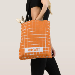 Tote Bag Blocs de carreaux orange et blanc personnalisés