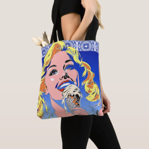 Tote Bag Blonde mangeant une glace dans le style Pop Art co
