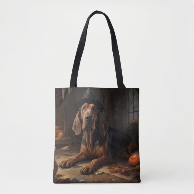 Tote Bag Bloodhound Citrouilles Halloween effrayant (Devant)
