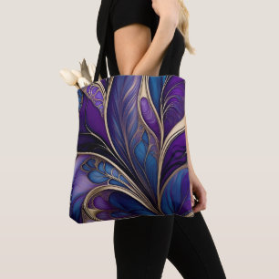 Tote Bag Bloom Majestic - Violet profond et Abstrait bleu