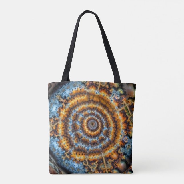 Tote Bag blue and gold fractal swirl (Dos)