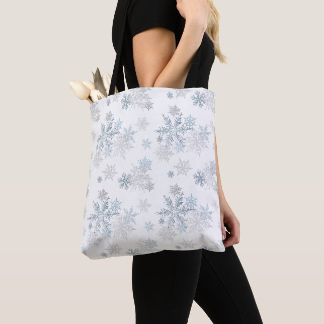 Tote Bag Blue and Silver Grey Winter Wonderland Snowflake (De près)