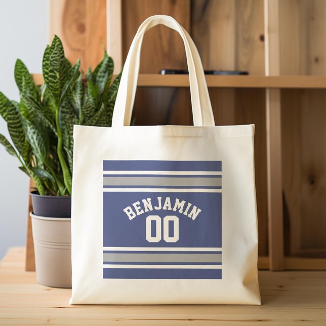 Tote Bag Blue and Silver Sports Jersey Nom personnalisé Num (Custom Tote Bag)