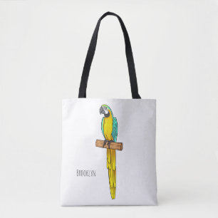 Tote Bag Blue-and-yellow macaw bird cartoon illustration