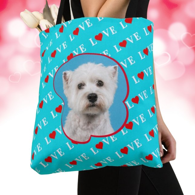 Tote Bag Blue Aqua Blue LOVE Photo personnalisée (Créateur téléchargé)