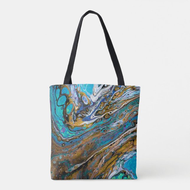 Tote Bag Blue Beach, Rivière eau et pierres Art abstrait (Dos)