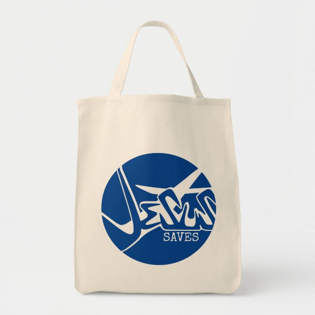 Tote Bag Blue Circle Jesus Saves Graffiti (Devant)