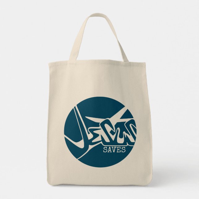 Tote Bag Blue Circle The Cross Jesus Saves Graffiti (Dos)