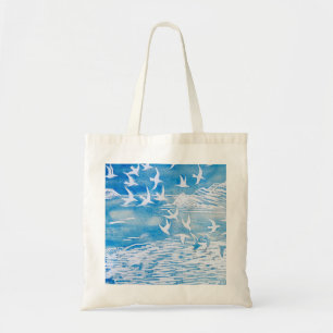 Tote Bag Blue Coast Birds Moderne Aquarelle Art