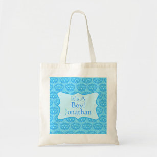 Tote Bag Blue Damask Baby Its A Boy Birth Announcement