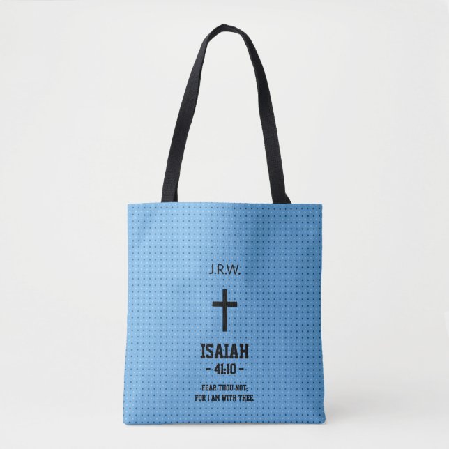 Tote Bag Blue Dotted Pattern Bible Chapter Verse Christian (Devant)