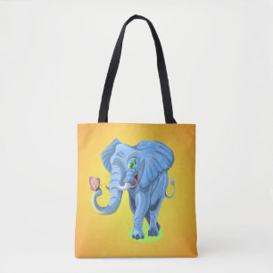 Tote Bag Blue Elephant Jouer avec Butterfly-44644