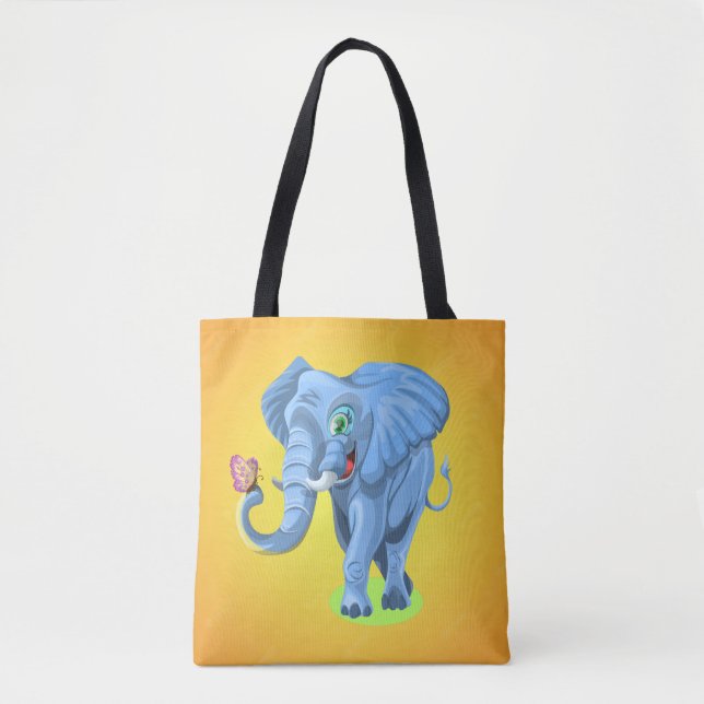 Tote Bag Blue Elephant Jouer avec Butterfly-44644 (Devant)