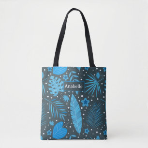 Tote Bag Blue Exotic Tropical Feuilles et Fleurs personnali