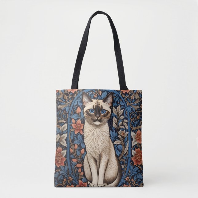 Tote Bag Blue Eyed Siamese Chat William Morris Inspiré (Devant)