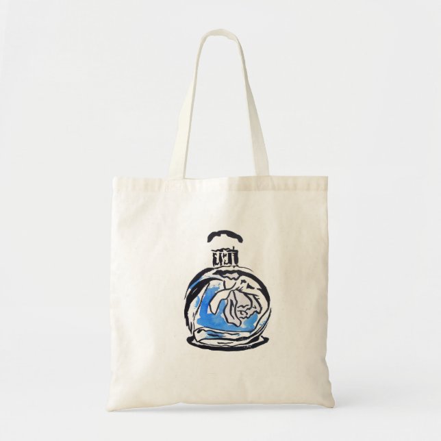 Tote Bag Blue fashion illustration perfume bottle (Devant)