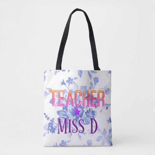 Tote Bag Blue Floral Custom Teacher Design (Devant)
