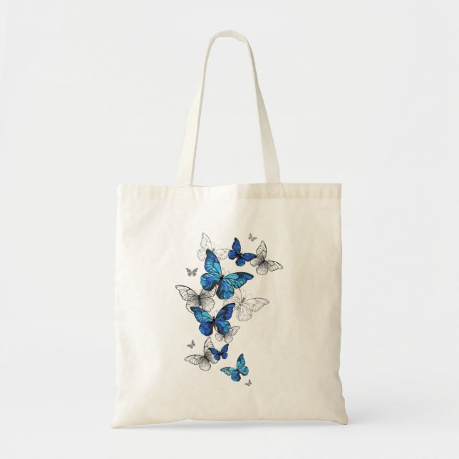 Tote Bag Blue Flying Butterflies Morpho (Devant)