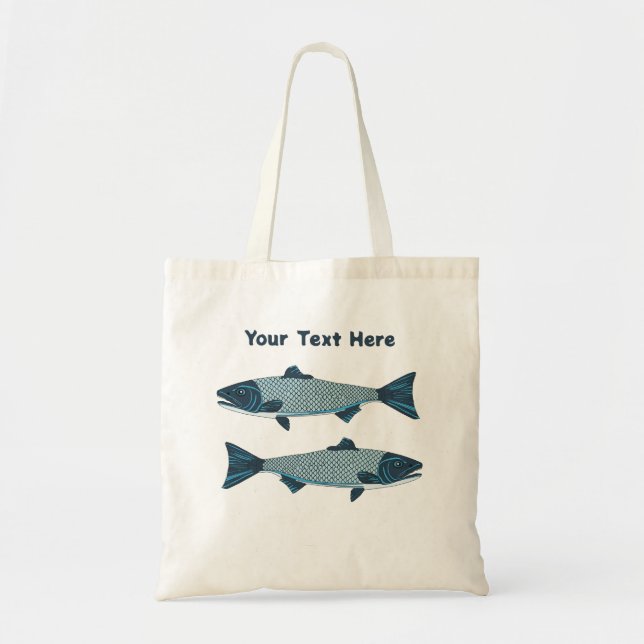 Tote Bag Blue Folk Art Trout/Saumon (Devant)