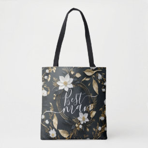 Tote Bag Blue Gold Foil Mountain Mariage Best Man Groomsman